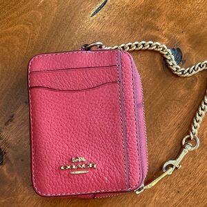 Coach Pink Pebbled Leather Chain Card Holder